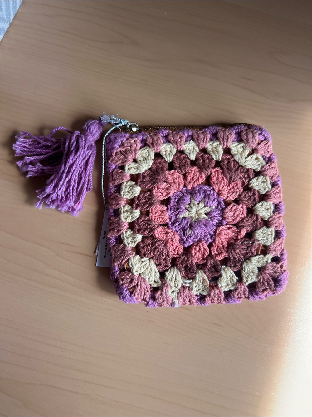 Handmade Crochet Square Coin Purse – Pink Purple Multi